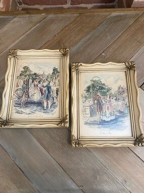 Ornate Cream and Gold Decorative Framed Prints - Set of 2